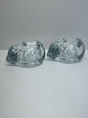 Indiana Glass Sleeping Cat Votive Candle Holders - Set of 2